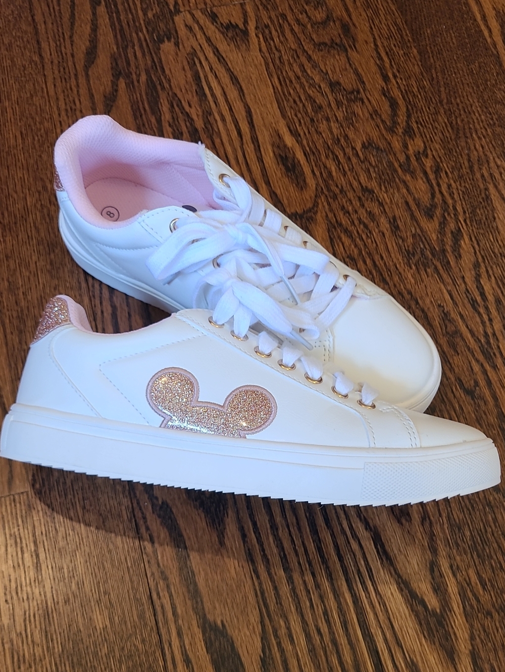 Disney MICKEY White Sneakers with Pink Glitter Accent 8 WOMENS